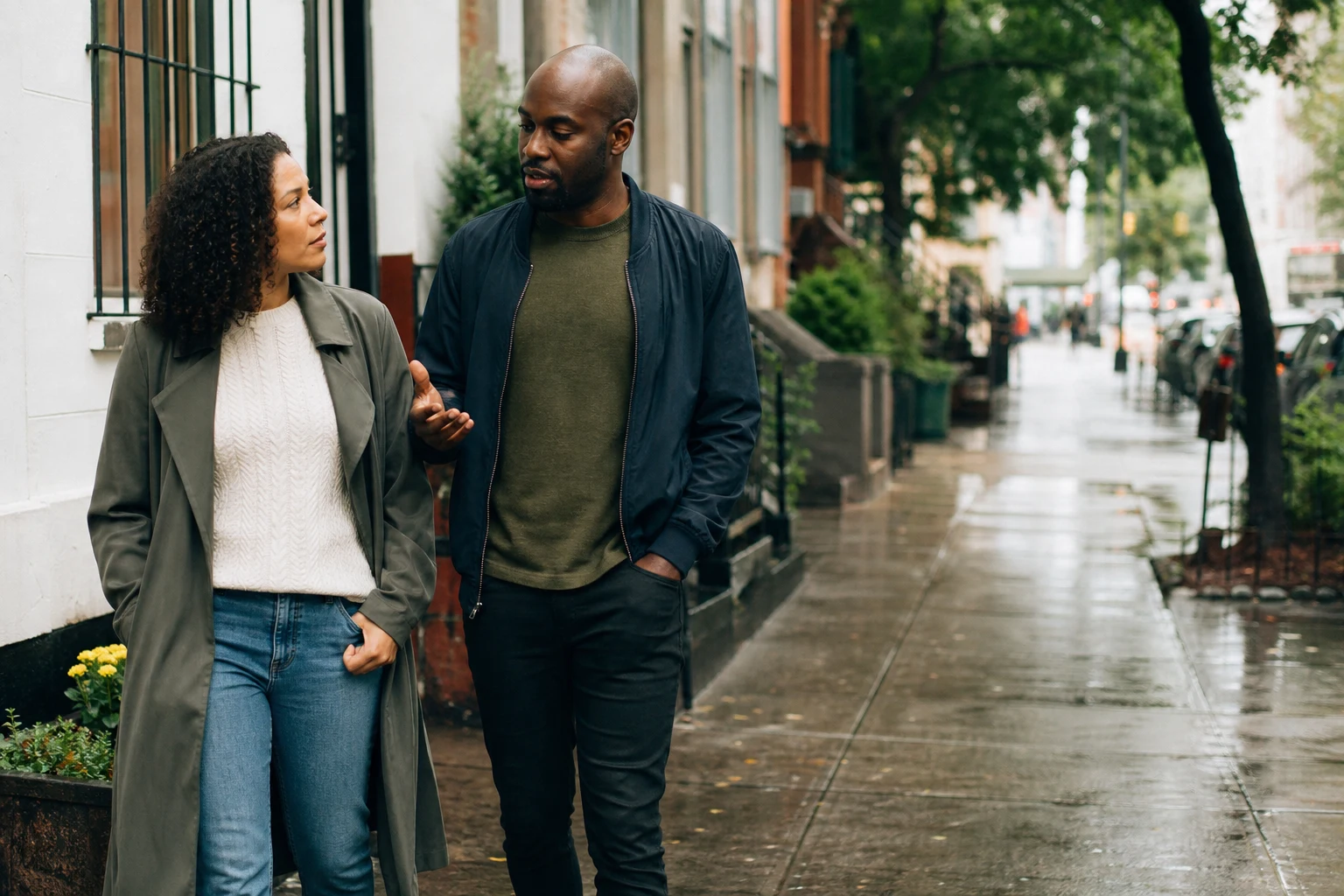 A couple pauses for an honest conversation about infidelity repair conditions.