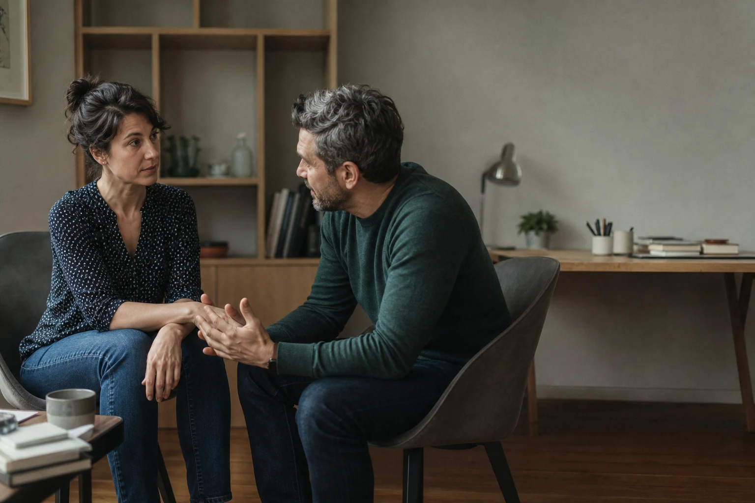 A couple pauses for an honest conversation about emotional availability.