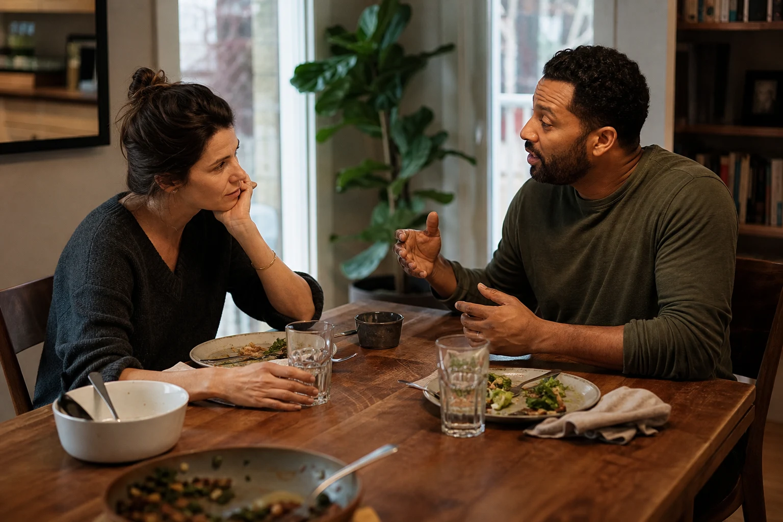 A couple pauses for an honest conversation about daily communication.