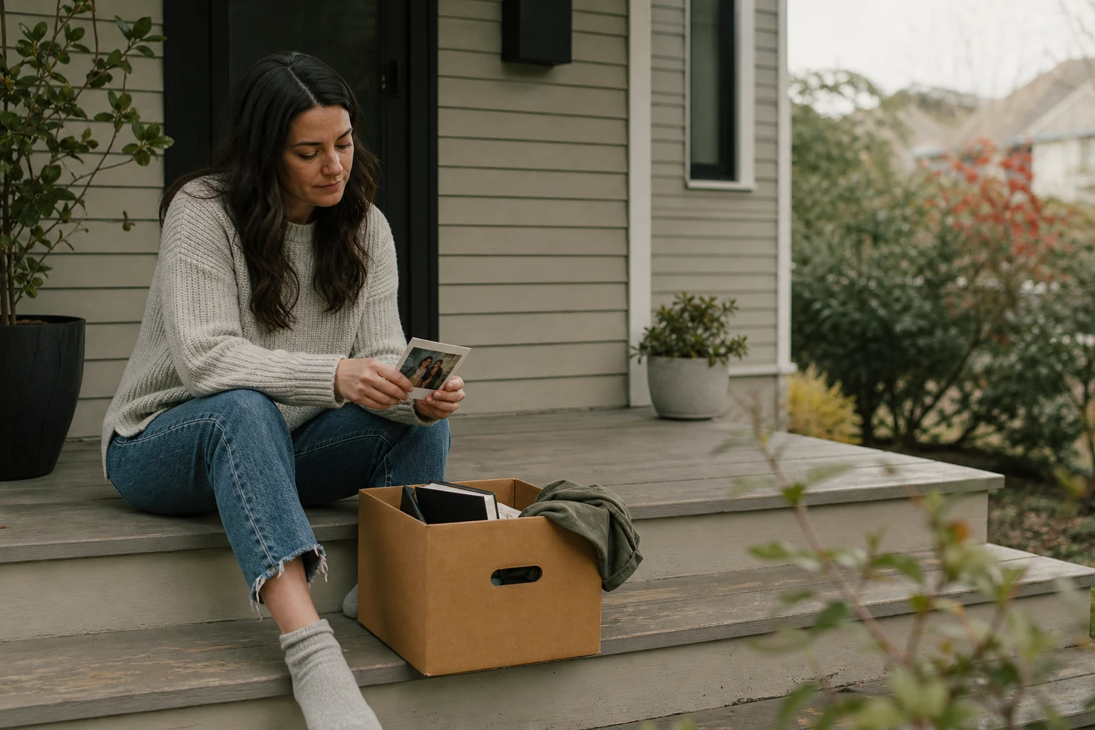 A person holds a keepsake gently before placing it into a box during breakup recovery.