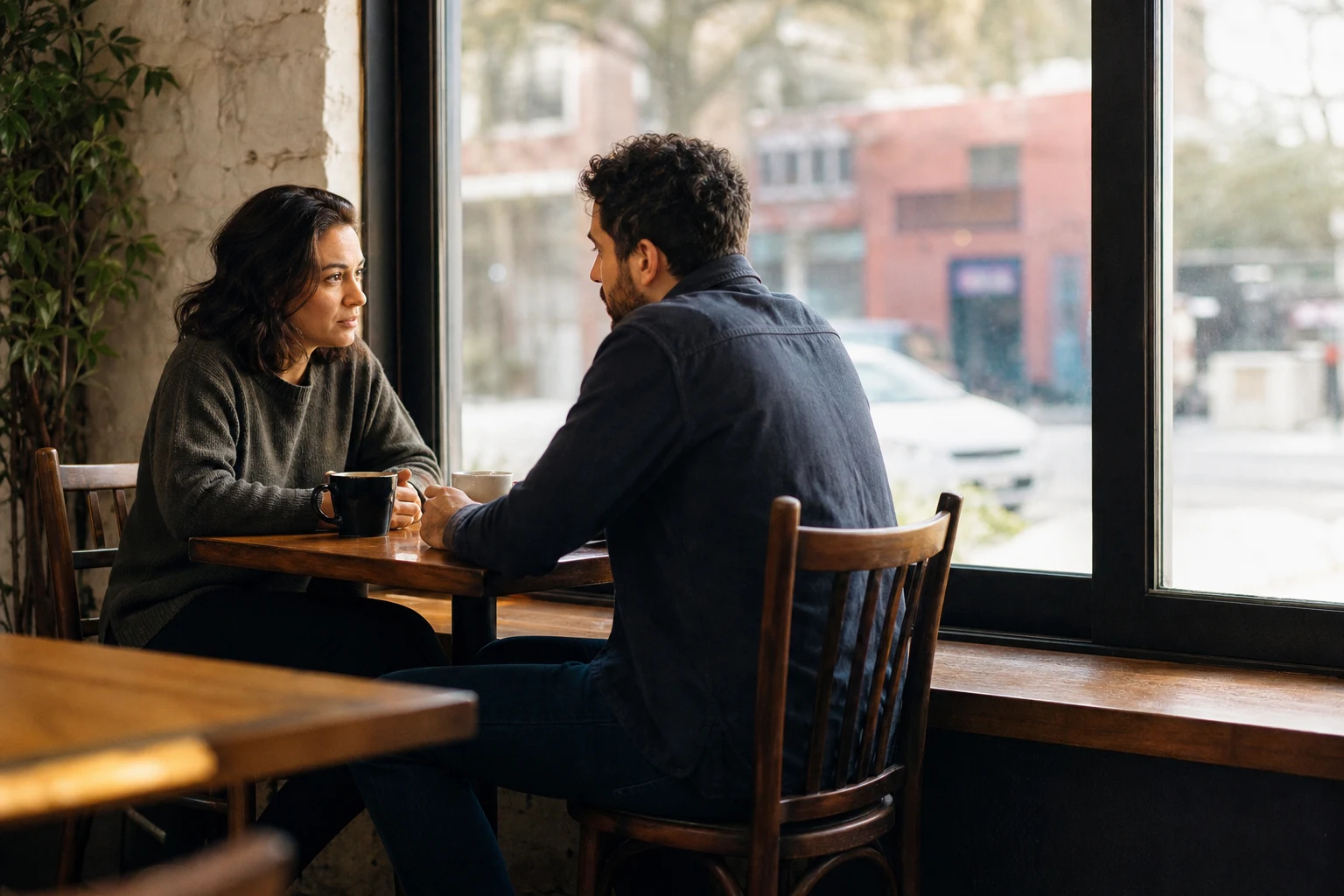 A couple pauses for an honest conversation about forgiveness after harm.