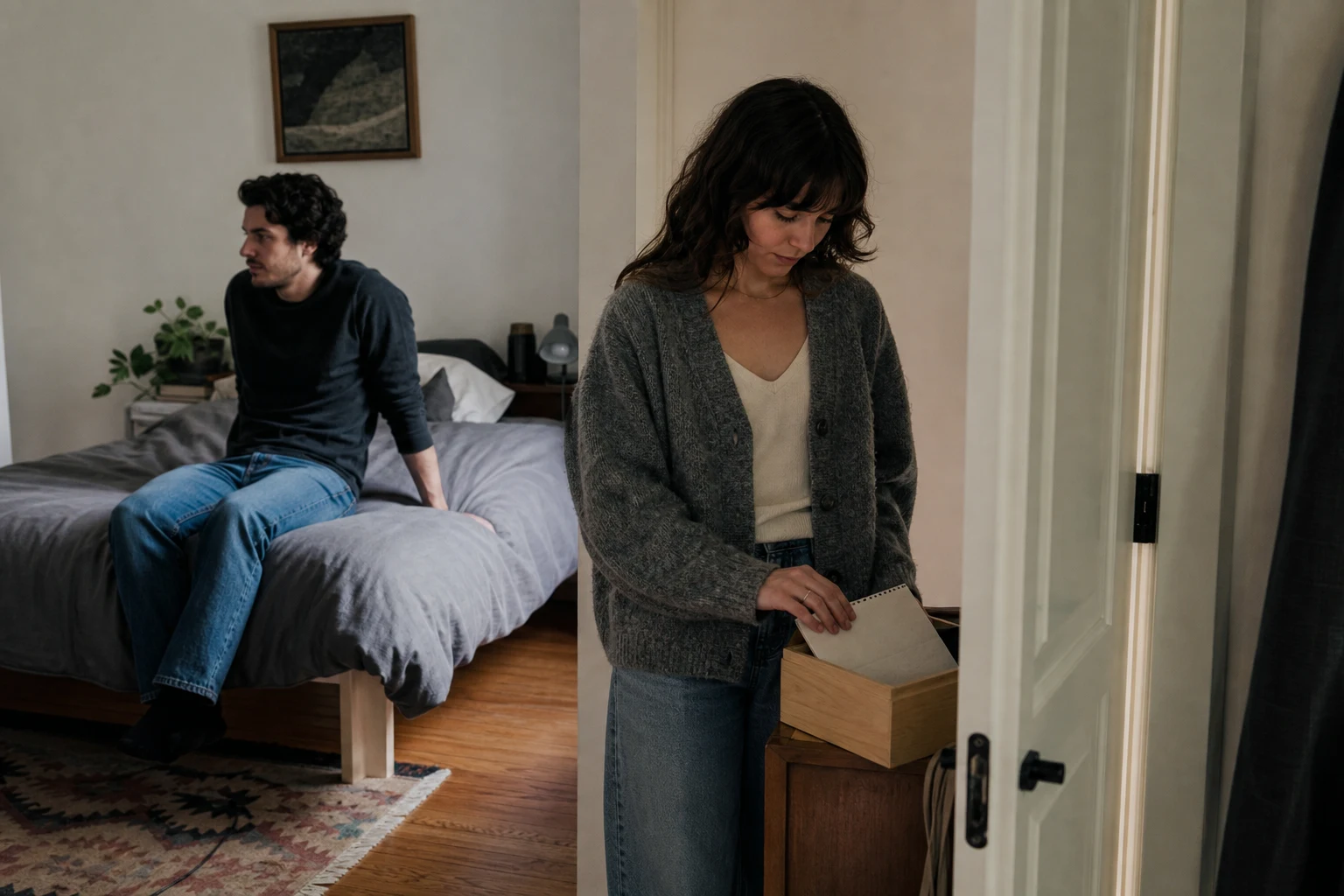 A person puts away an unfinished letter after grieving a relationship that never became official.