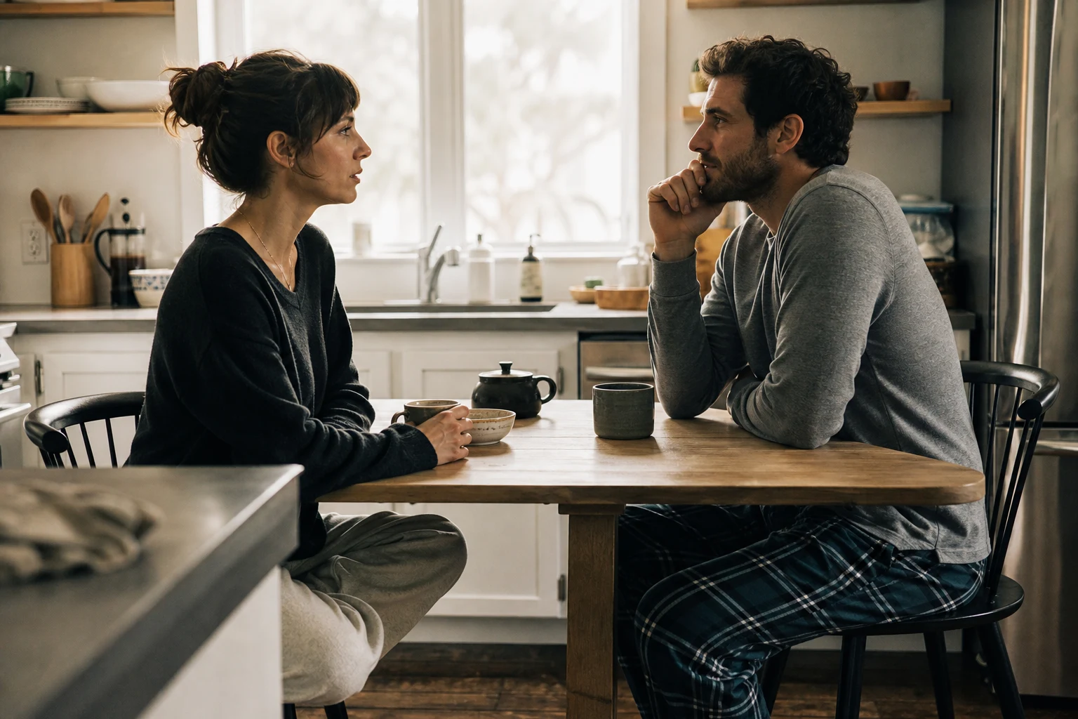A couple pauses for an honest conversation about anxious attachment.