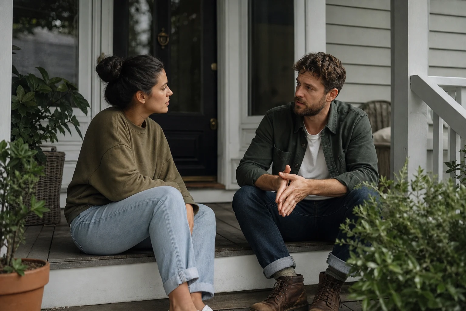 A couple pauses for an honest conversation about repair after concealed truth.
