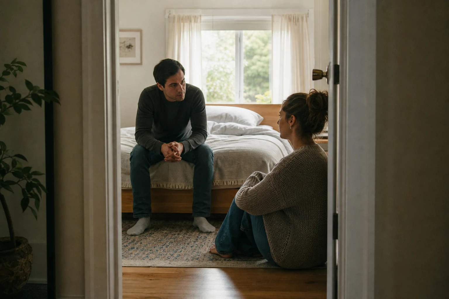 A couple pauses for an honest conversation about one-sided marriage repair.