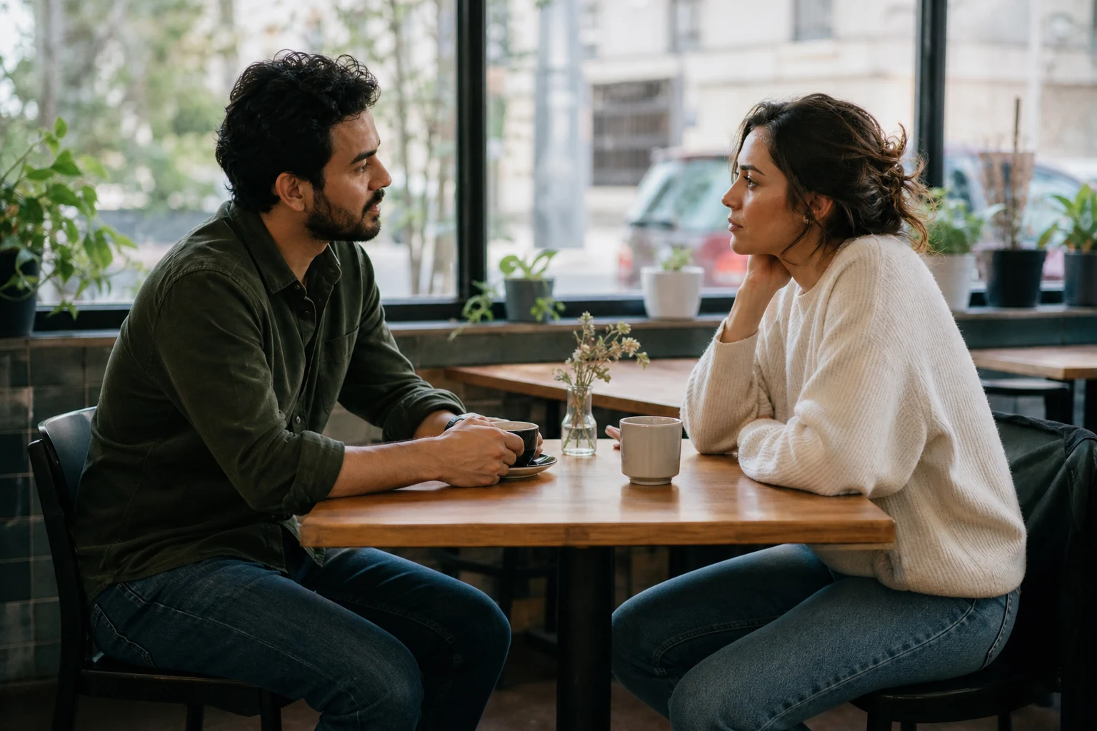 A couple pauses for an honest conversation about jealousy and trust.