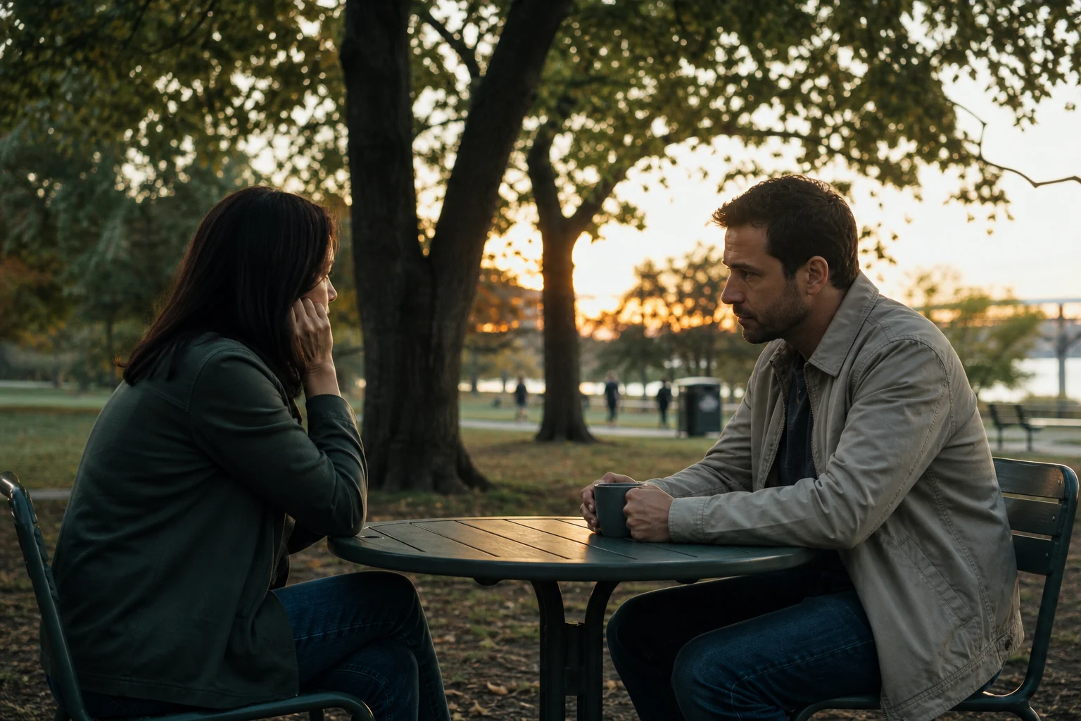 A married person sits at a quiet table after hearing that their spouse wants a divorce.