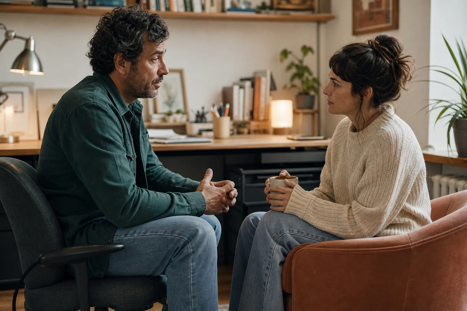 A couple pauses for an honest conversation about a recurring relationship check-in.