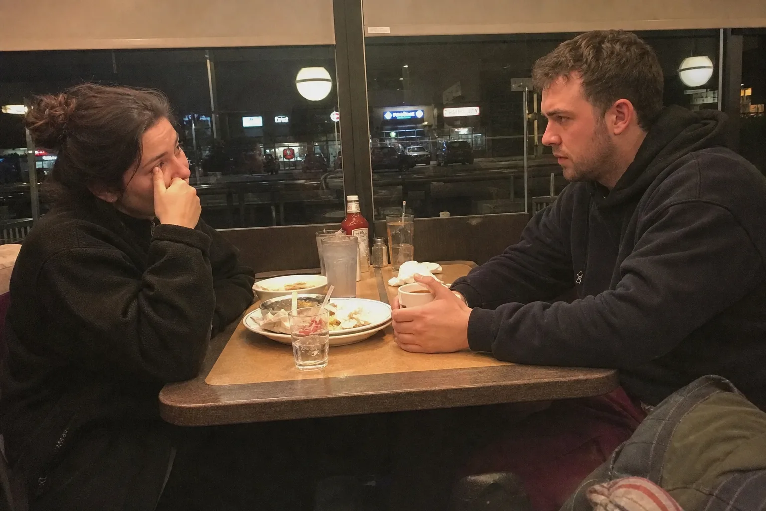 A couple has a serious breakup conversation in a late-night diner.