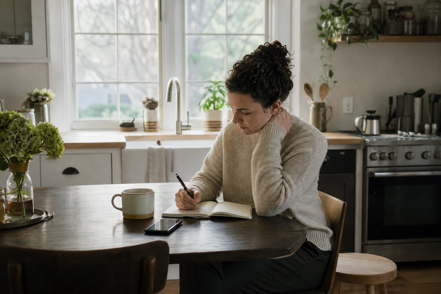 A person pauses before sending a message to an ex and writes down the purpose first.