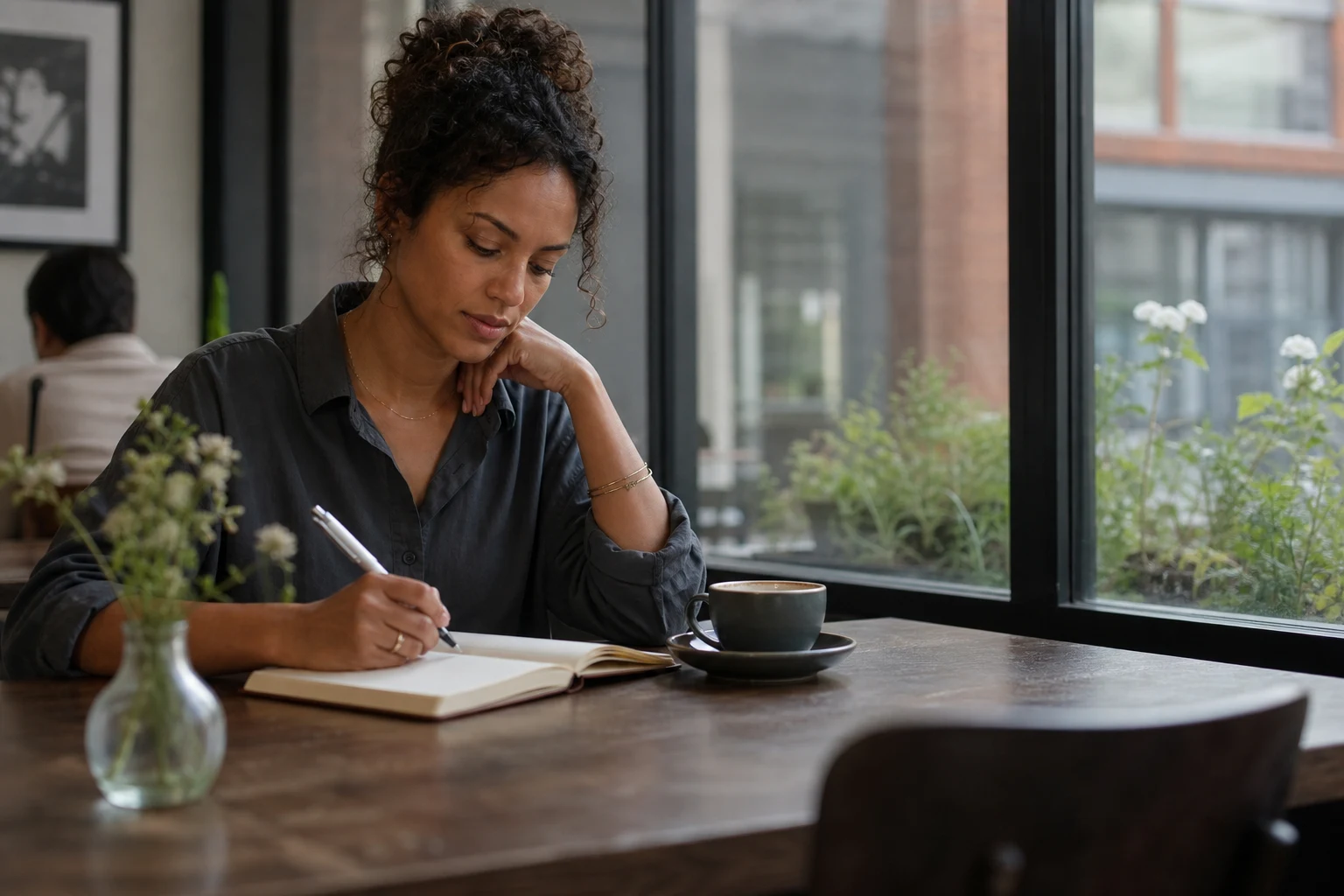 A dater reviews recurring relationship patterns in a notebook instead of judging their worth.