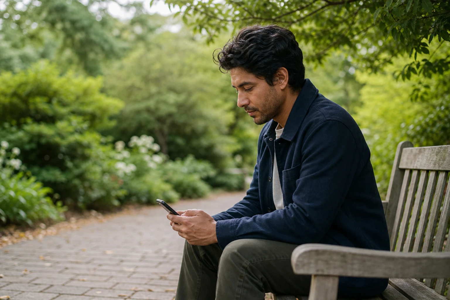 A person studies a short sequence of messages from an ex instead of relying on one hopeful text.